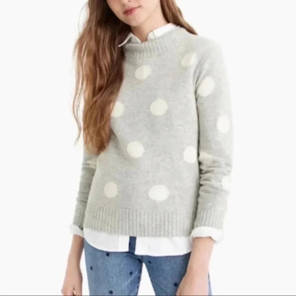 J. Crew Always Merino Wool Polka Dot Sweater Crewneck Gray White Long Sleeve - Picture 1 of 11